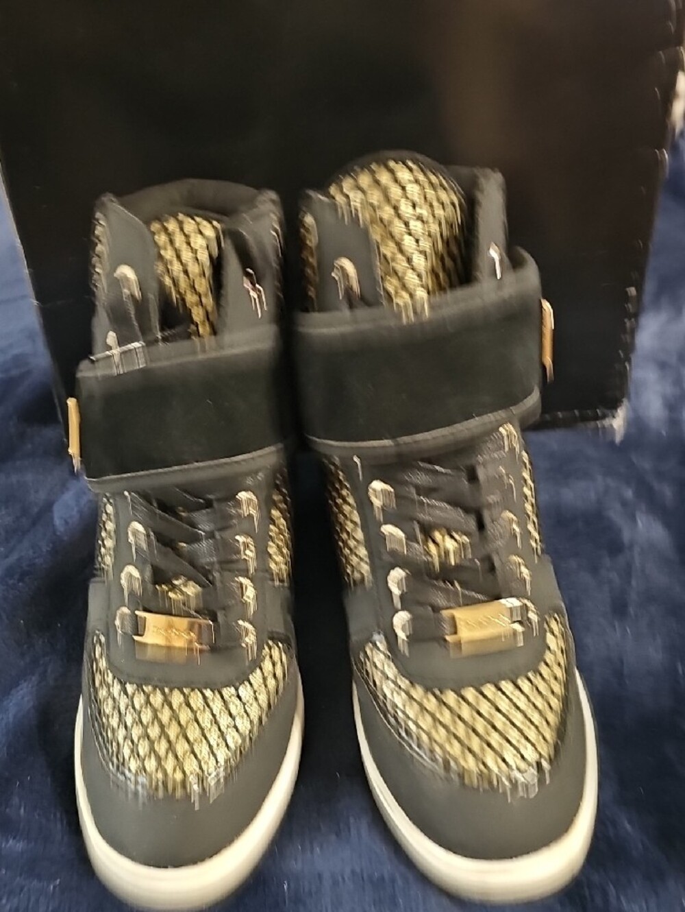 bebe Black and Gold High-Top Wedge Sneakers for Women Size 9 - Picture 3 of 12